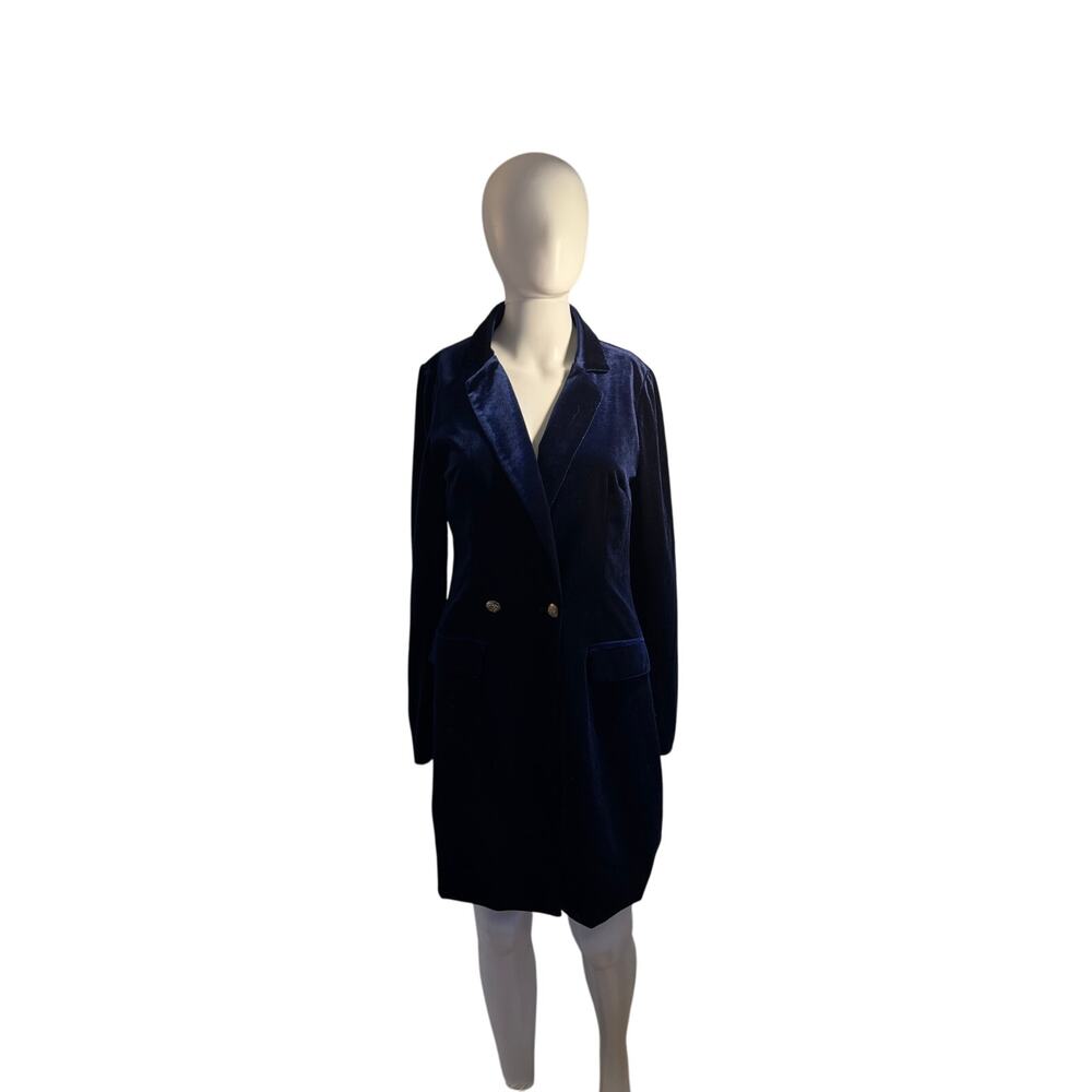 Missguided Women’s Blazer Dress Size 8 Navy Blue Velvet Long Sleeve